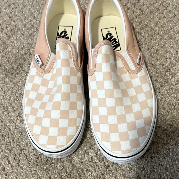 Vans Peach and White Checkered Slip-On Sneakers - Picture 4 of 6
